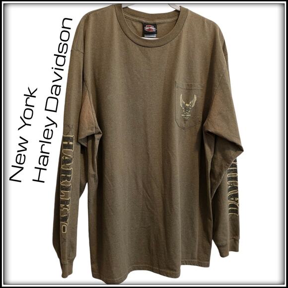 Long Sleeve HARLEY DAVIDSON MOTORCYCLES Pocket Shirt New York Biker Men's XL - Picture 1 of 5